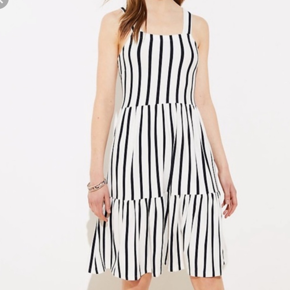 LOFT Striped Tiered Square Neck Dress size 14